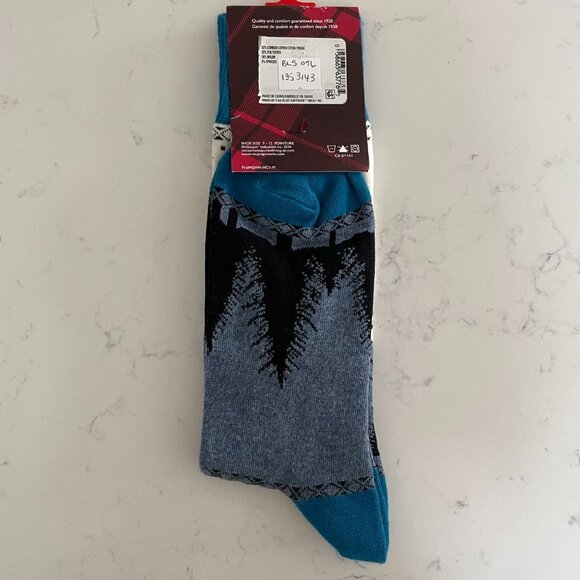 McGregor Landscape Print Combed Cotton Poly Blend Crew Socks Blue Cream BLk OS - Picture 4 of 8